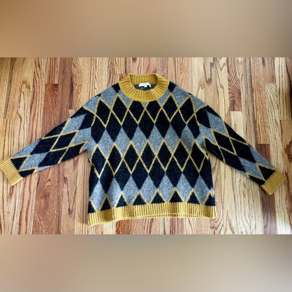 Men's Argyle Crewneck Made in Italy Sweater - Mustard, Gray and Black - Medium